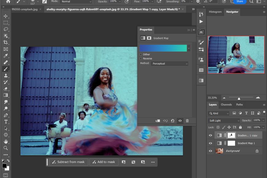 A photo of a woman dancing in adobe photoshop.