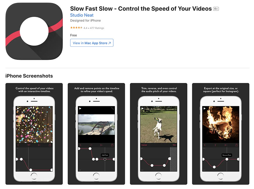 A screenshot of the app showing the speed of a video.