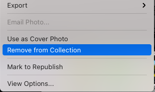 How to remove photos from the collection on an iphone.