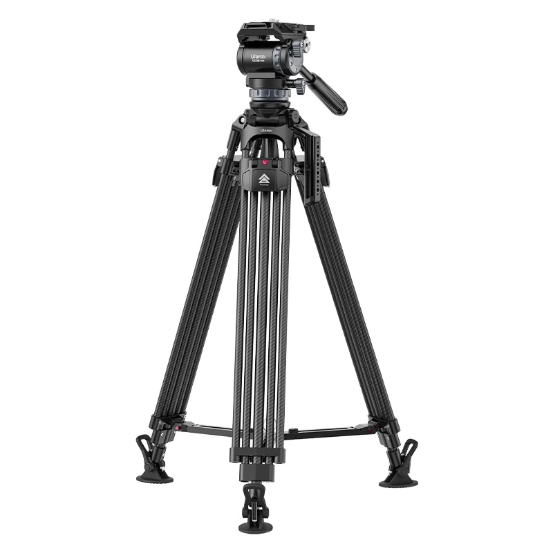 Professional tripod with panoramic head on white background.