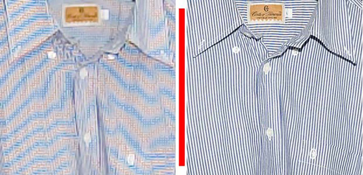 Two striped dress shirts displayed side by side.
