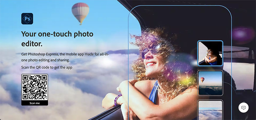 Woman enjoying a car ride on a sunny day featured in an advertisement for a one-touch photo editor mobile app.