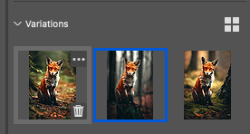 User interface showing three variations of a fox image with one image highlighted.