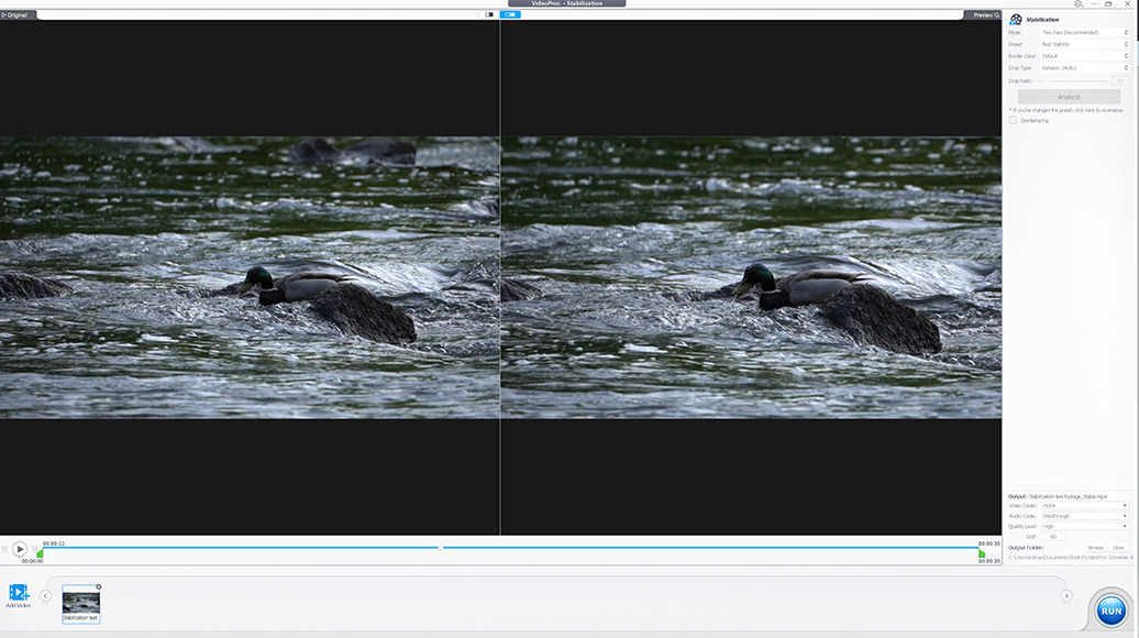 A bird diving underwater in a river, capturing two sequential moments in side view.