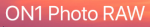 The image shows the text "ON1 Photo RAW" against a gradient background from pink to orange.