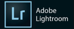 Adobe Lightroom logo featuring the initials "Lr" on a dark background with a light blue border, adjacent to the text "Adobe Lightroom.