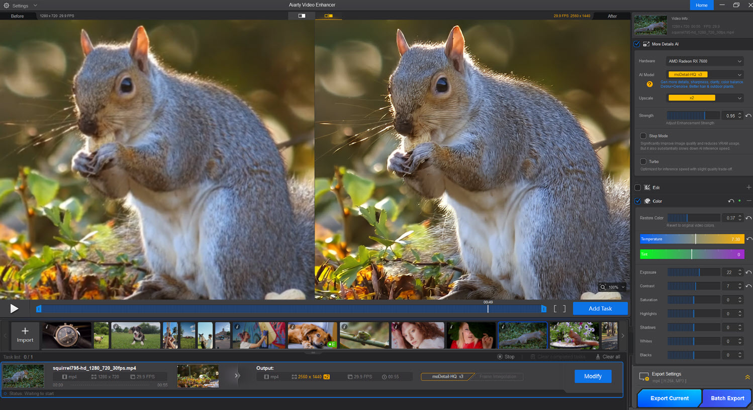 interface of aiarty video enhancer