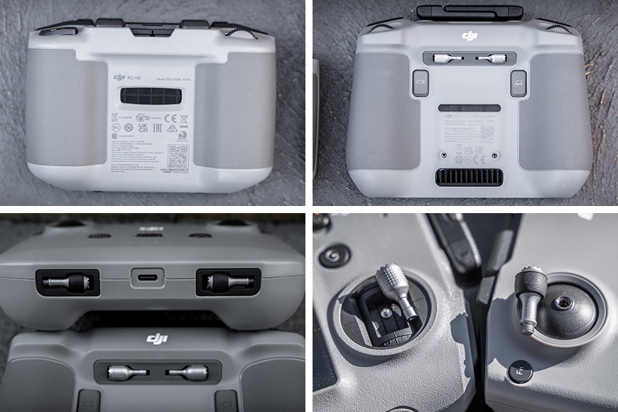 A closer look at the back of the controllers, and the removable thumb sticks. I still worry I'll lose them.