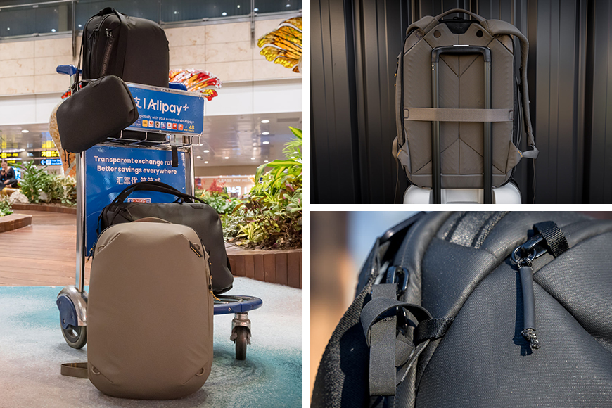Common features across the range include luggage pass-throughs, soft-locking zippers, durable materials, tracking tag pockets, stylish designs, and impressively lightweight construction.