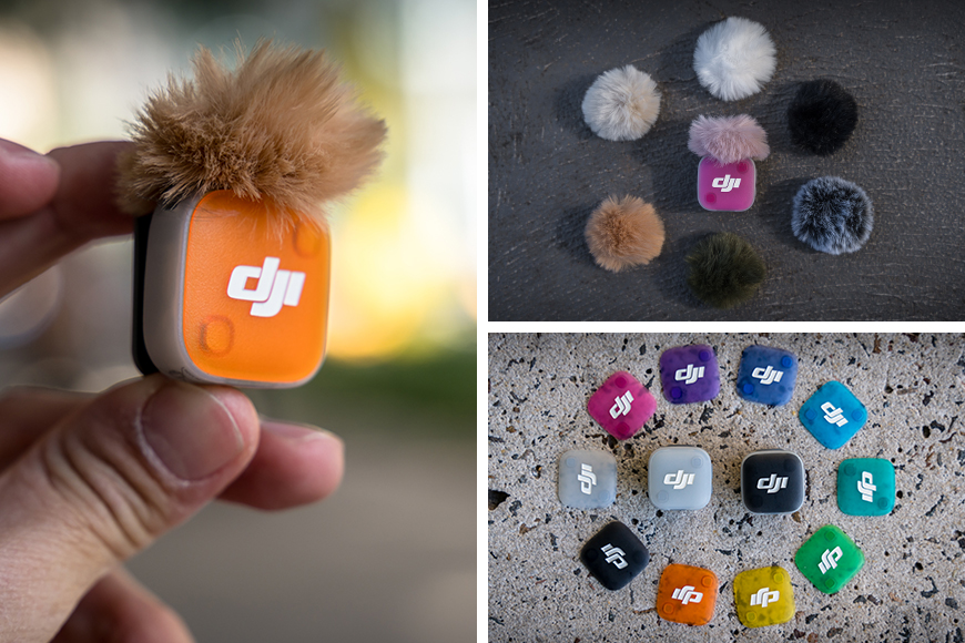 Personalising the DJI Mic Mini 2 transmitters is quick and easy. The windshields snap on and off effortlessly, while the Mag Front Covers attach securely with magnets.