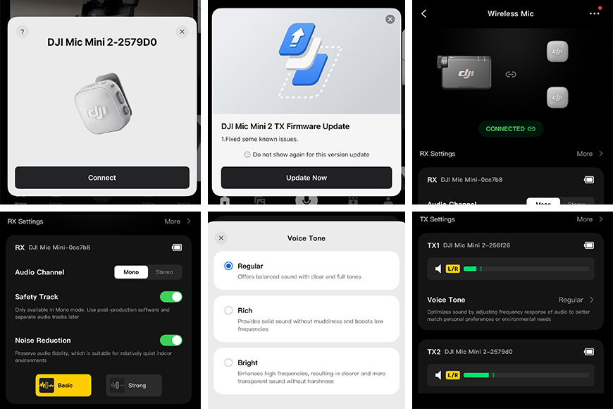 The DJI Mimo software is your key control centre and means of updating and managing your Mini Receiver and Transmitters.