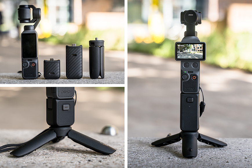 The Mini Tripod feels like a necessity with the Osmo Pocket 4, and the Battery Handle offers power expansion and a larger grip.