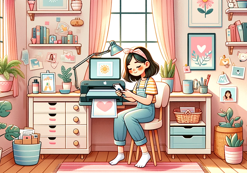 A girl sitting at a desk in a room with plants.
