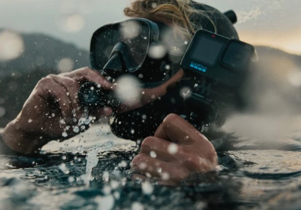 scuba diver using GoPro