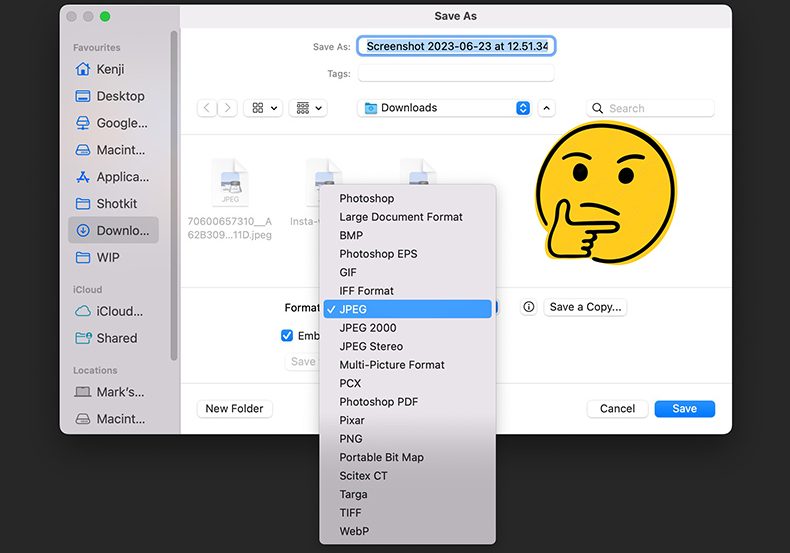 a computer screen showing image file types with a sad face drawn on it.