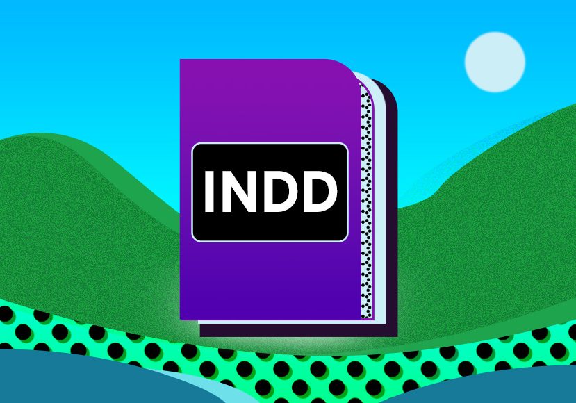 A purple book with the word indd on it.