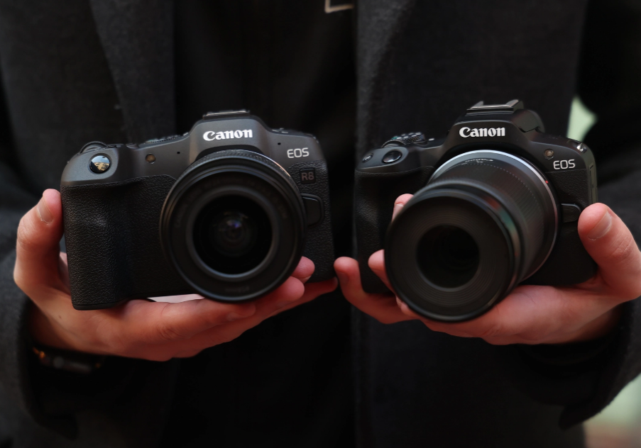 photo of canon eso r8 and r50 with respective kit lenses