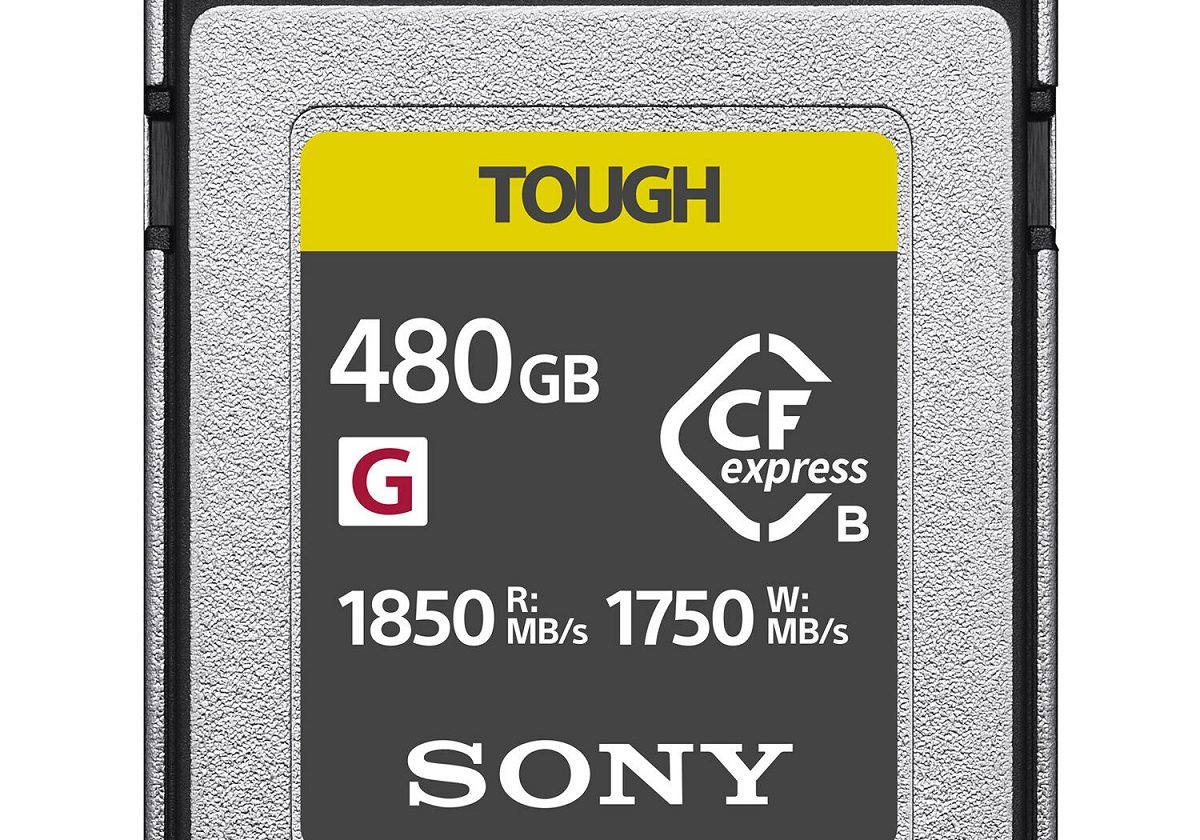 Sony tough cfexpress type b memory card with 480 gb capacity and read/write speeds of 1850/1750 mb/s.