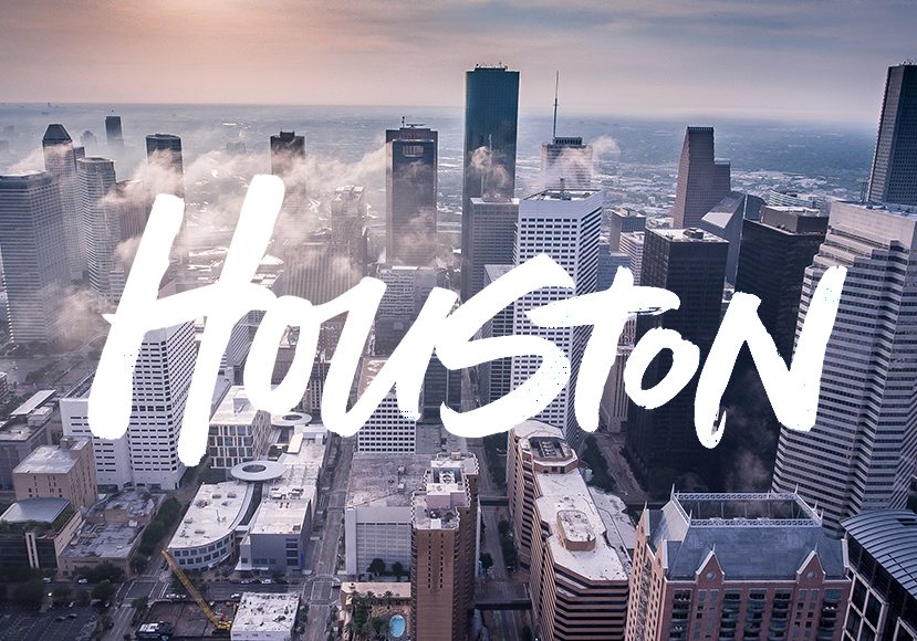 A cityscape with the word houston written on it.