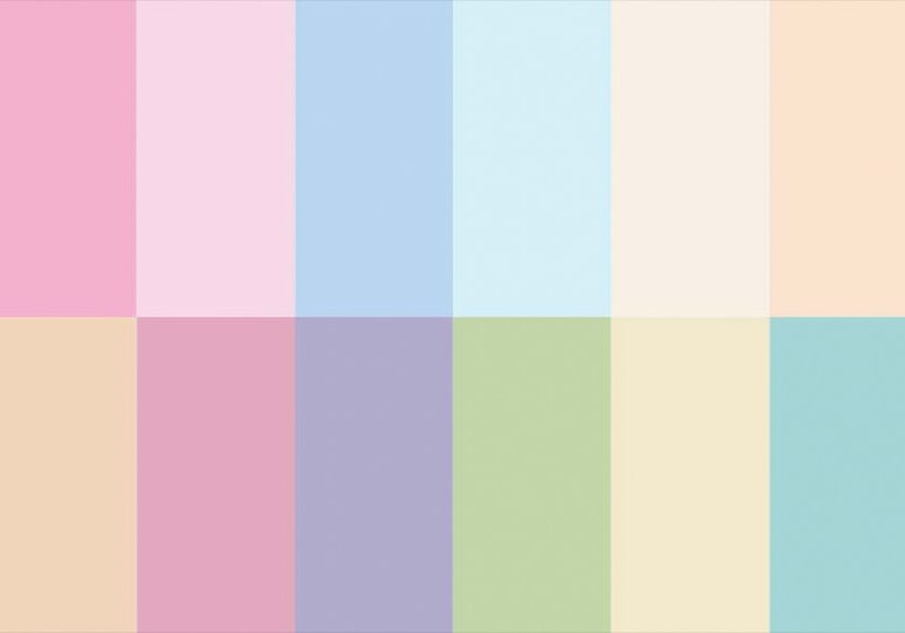 A pastel color palette with different shades of pink, blue, and yellow.